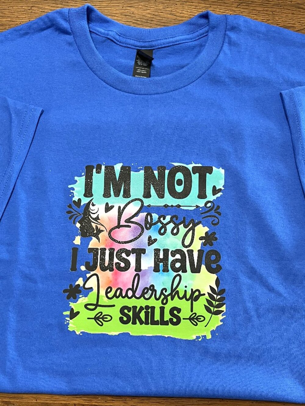 Royal Blue Women T-shirt size Large Gildan HTV Vinyl with cute saying.